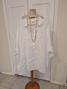 Classic White Womans 4X Linen Shirt - Relaxed Fit